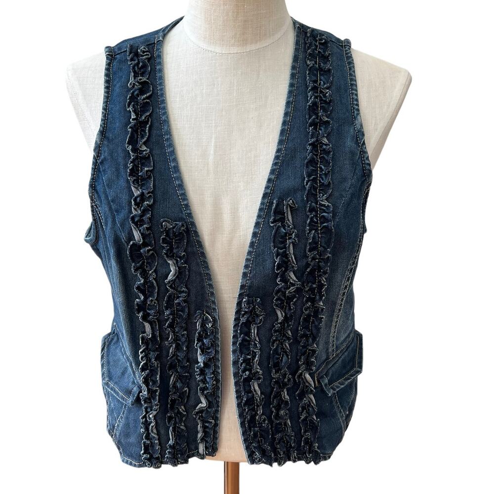 Chicos Feminine Ruffled Denim Jean Vest